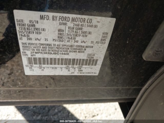 Photo 8 VIN: 2FMPK3K89JBC14400 - FORD EDGE 