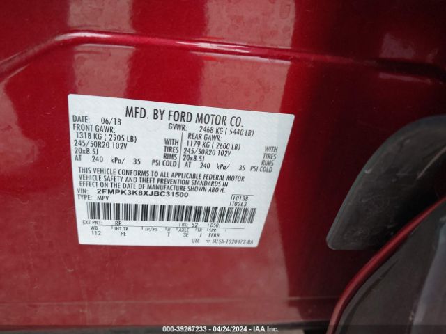 Photo 8 VIN: 2FMPK3K8XJBC31500 - FORD EDGE 