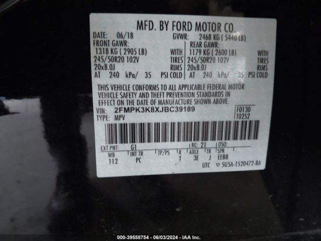 Photo 8 VIN: 2FMPK3K8XJBC39189 - FORD EDGE 