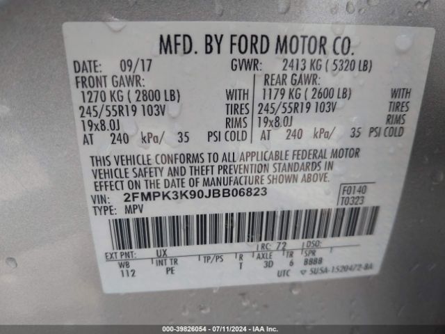 Photo 8 VIN: 2FMPK3K90JBB06823 - FORD EDGE 