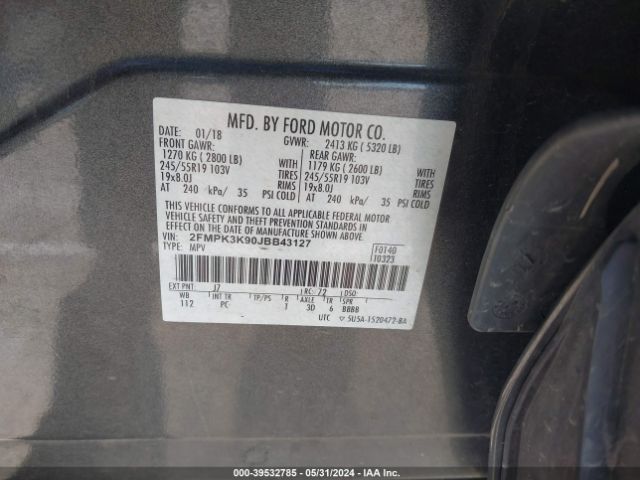 Photo 8 VIN: 2FMPK3K90JBB43127 - FORD EDGE 