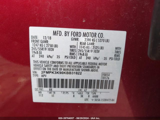 Photo 8 VIN: 2FMPK3K90KBB31822 - FORD EDGE 