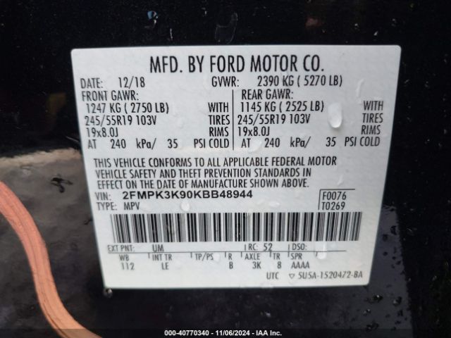 Photo 8 VIN: 2FMPK3K90KBB48944 - FORD EDGE 