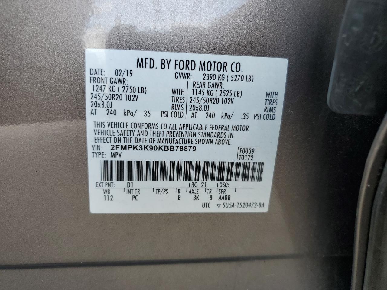 Photo 12 VIN: 2FMPK3K90KBB78879 - FORD EDGE 