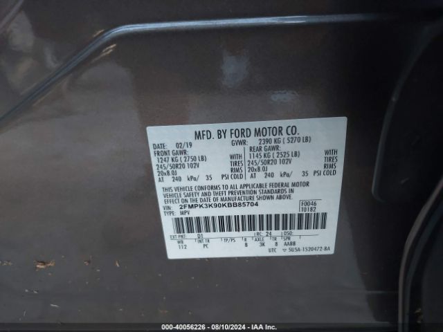 Photo 8 VIN: 2FMPK3K90KBB85704 - FORD EDGE 