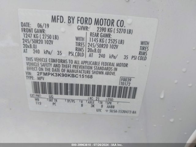 Photo 8 VIN: 2FMPK3K90KBC15168 - FORD EDGE 