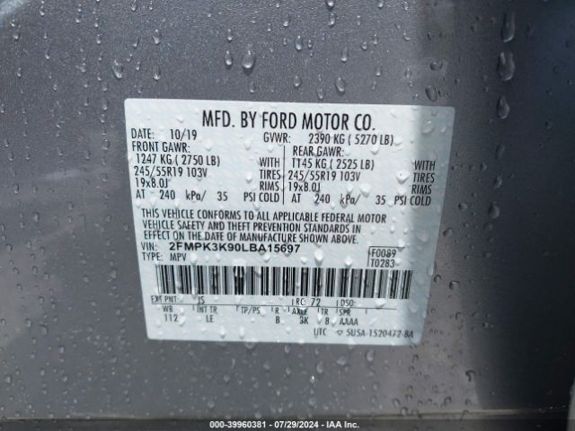 Photo 8 VIN: 2FMPK3K90LBA15697 - FORD EDGE 