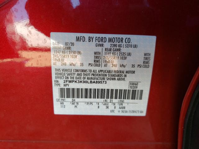 Photo 9 VIN: 2FMPK3K90LBA89573 - FORD EDGE TITAN 