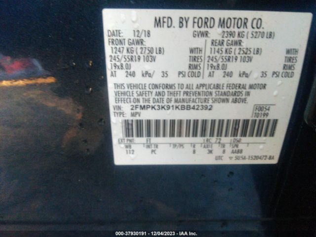 Photo 8 VIN: 2FMPK3K91KBB42392 - FORD EDGE 