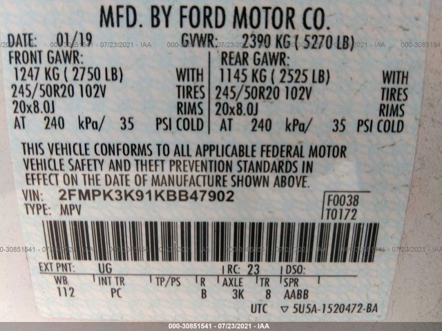 Photo 8 VIN: 2FMPK3K91KBB47902 - FORD EDGE 