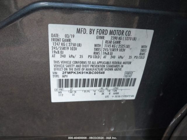 Photo 8 VIN: 2FMPK3K91KBC00548 - FORD EDGE 