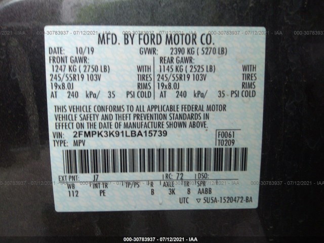 Photo 8 VIN: 2FMPK3K91LBA15739 - FORD EDGE 