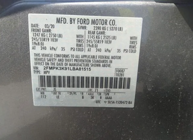 Photo 8 VIN: 2FMPK3K91LBA81515 - FORD EDGE 