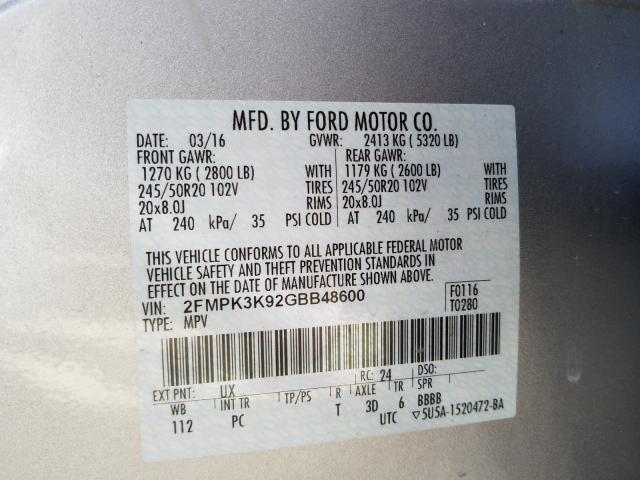 Photo 9 VIN: 2FMPK3K92GBB48600 - FORD EDGE TITAN 