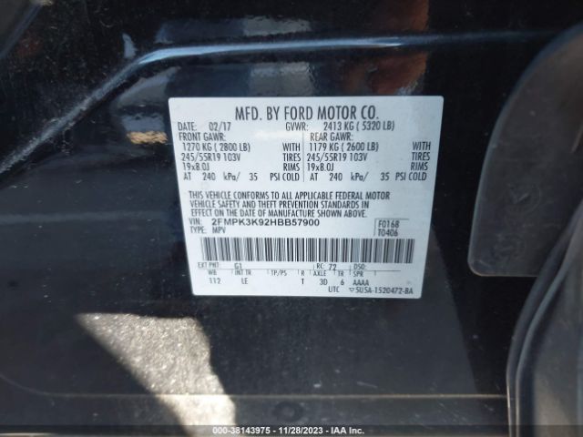 Photo 8 VIN: 2FMPK3K92HBB57900 - FORD EDGE 