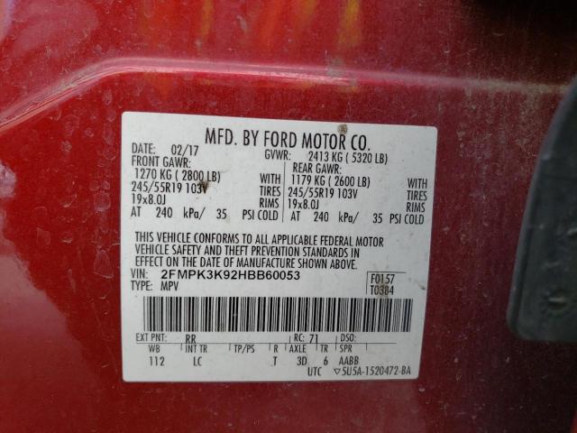 Photo 9 VIN: 2FMPK3K92HBB60053 - FORD EDGE TITAN 