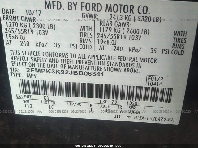 Photo 8 VIN: 2FMPK3K92JBB06841 - FORD EDGE 