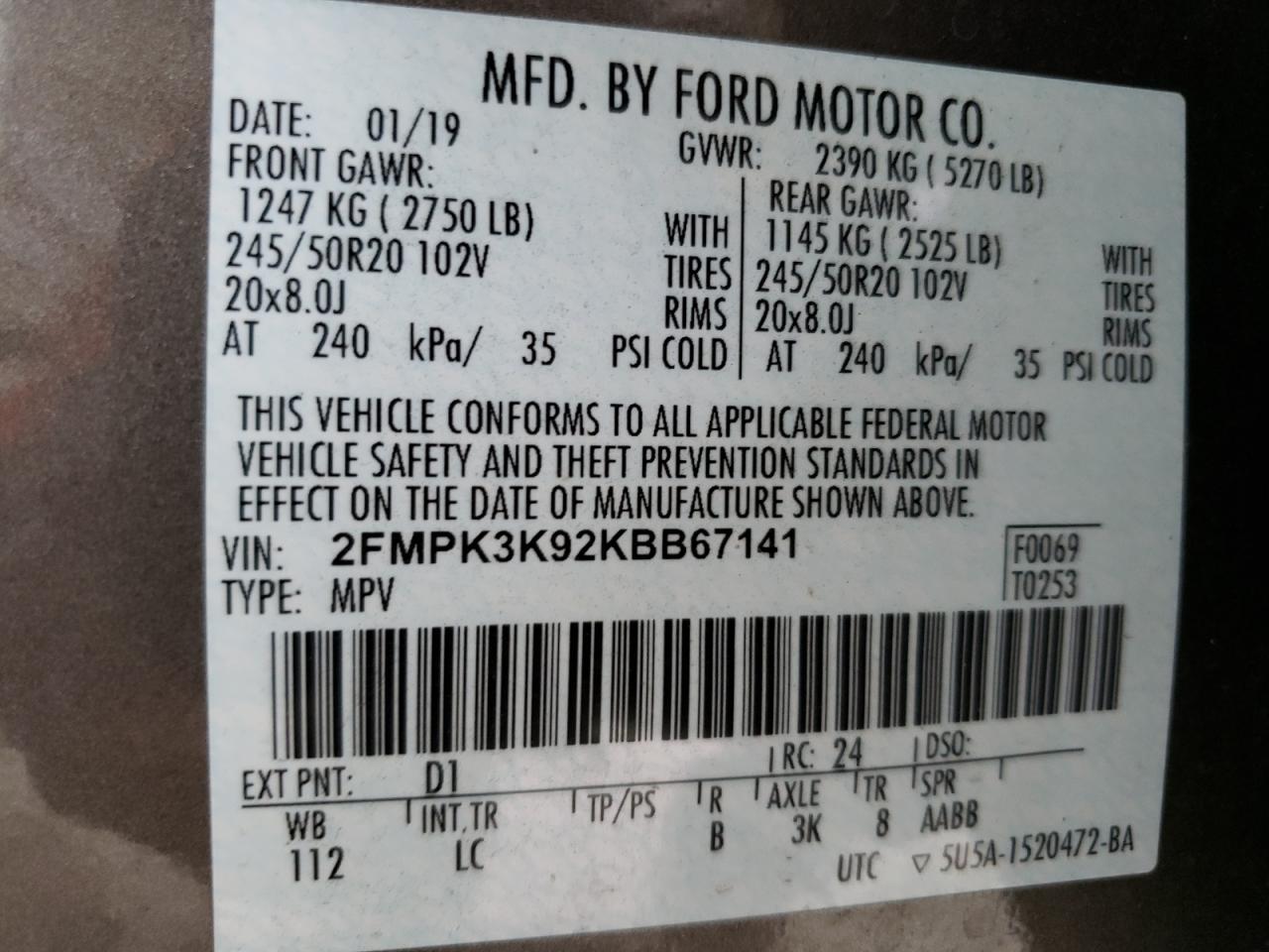 Photo 13 VIN: 2FMPK3K92KBB67141 - FORD EDGE 