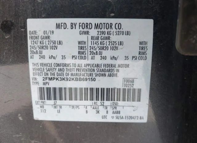 Photo 8 VIN: 2FMPK3K92KBB69150 - FORD EDGE 