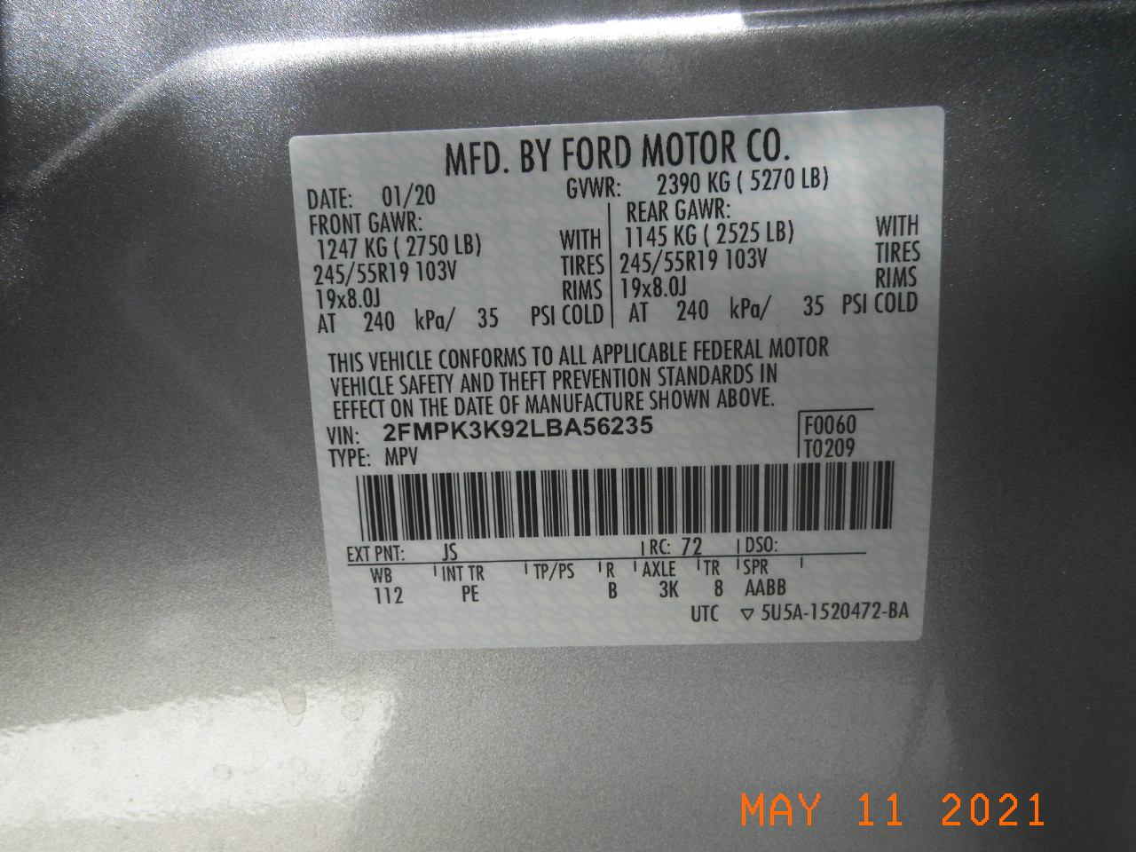 Photo 9 VIN: 2FMPK3K92LBA56235 - FORD EDGE FWD SUV 