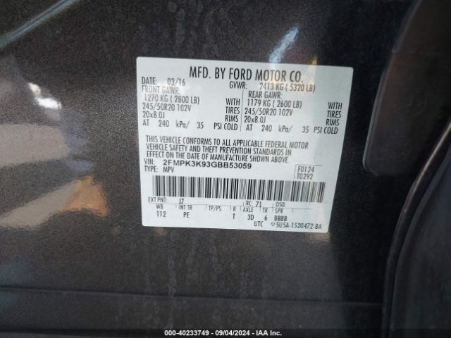 Photo 8 VIN: 2FMPK3K93GBB53059 - FORD EDGE 