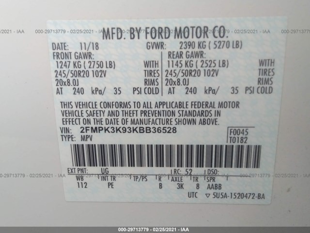 Photo 8 VIN: 2FMPK3K93KBB36528 - FORD EDGE 