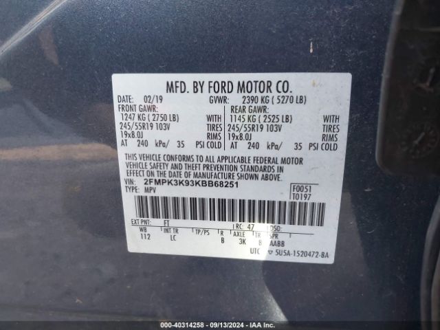 Photo 8 VIN: 2FMPK3K93KBB68251 - FORD EDGE 