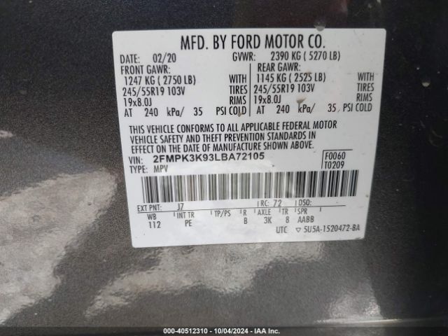 Photo 8 VIN: 2FMPK3K93LBA72105 - FORD EDGE 