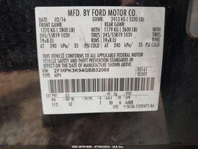 Photo 8 VIN: 2FMPK3K94GBB32088 - FORD EDGE 