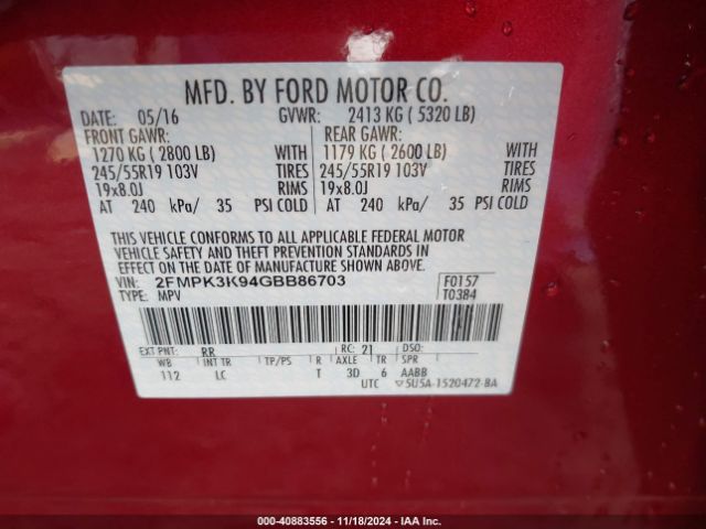 Photo 8 VIN: 2FMPK3K94GBB86703 - FORD EDGE 