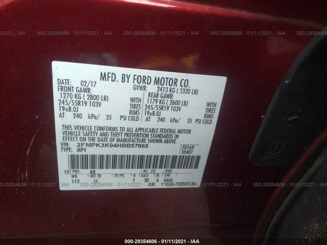 Photo 8 VIN: 2FMPK3K94HBB57865 - FORD EDGE 