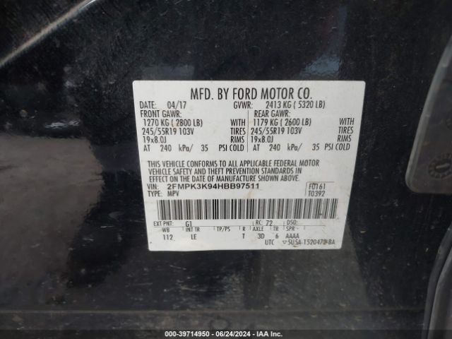 Photo 8 VIN: 2FMPK3K94HBB97511 - FORD EDGE 