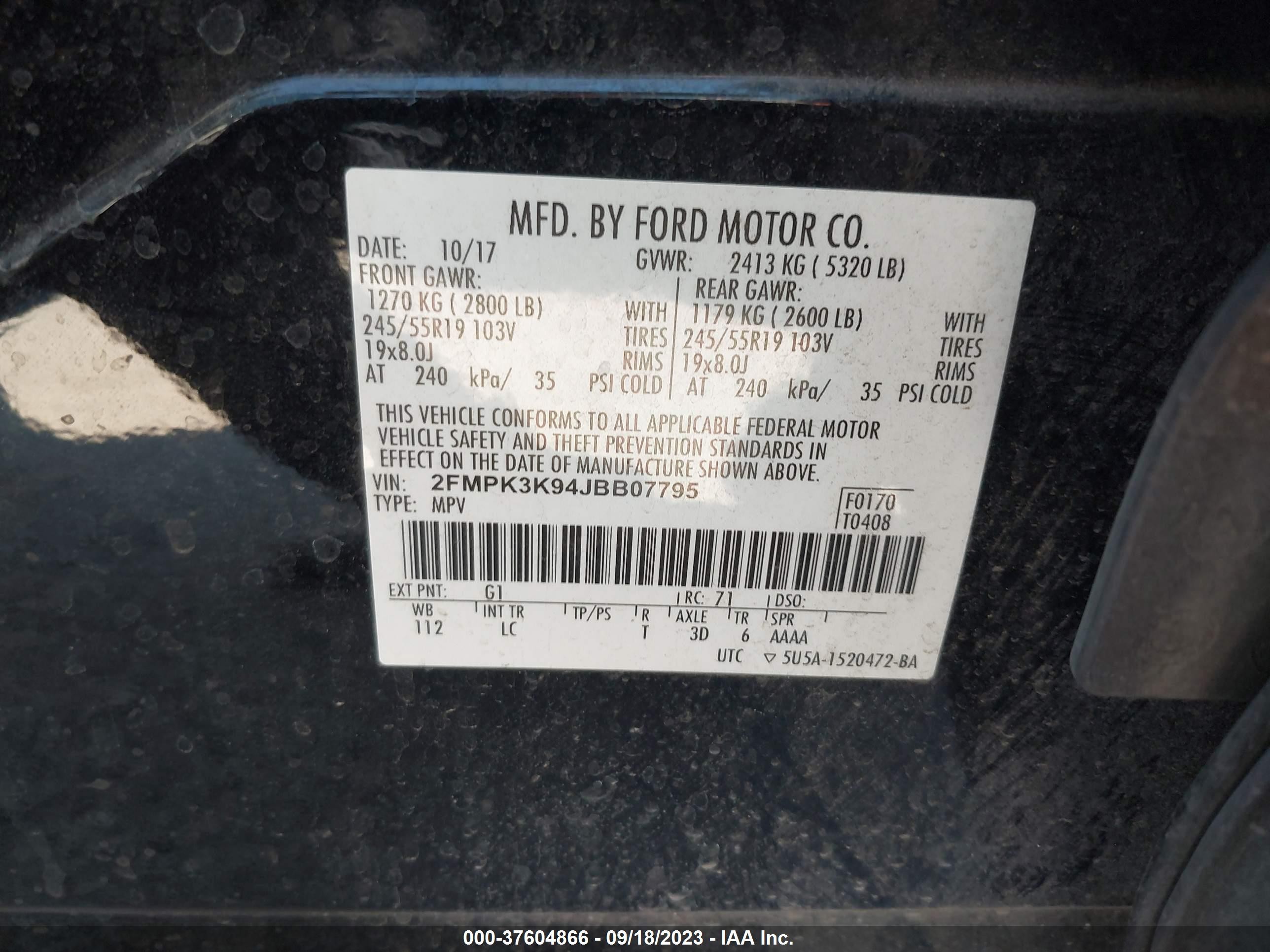 Photo 8 VIN: 2FMPK3K94JBB07795 - FORD EDGE 