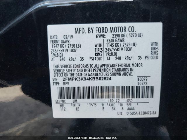 Photo 8 VIN: 2FMPK3K94KBB62524 - FORD EDGE 