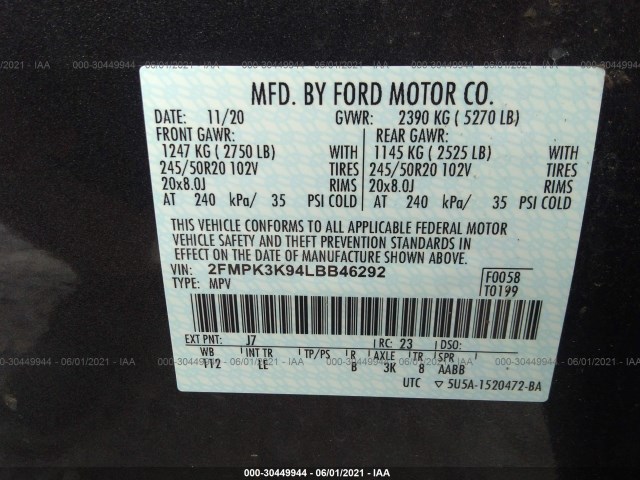 Photo 8 VIN: 2FMPK3K94LBB46292 - FORD EDGE 