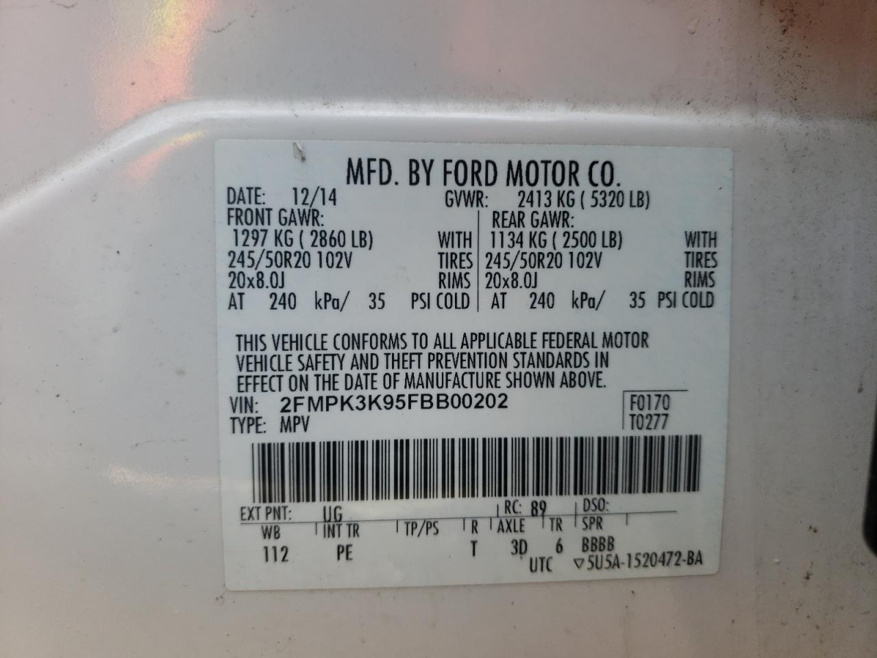 Photo 12 VIN: 2FMPK3K95FBB00202 - FORD EDGE 