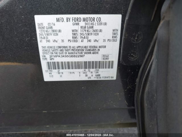 Photo 8 VIN: 2FMPK3K95GBB22587 - FORD EDGE 