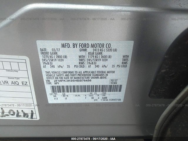 Photo 8 VIN: 2FMPK3K95HBB76456 - FORD EDGE 