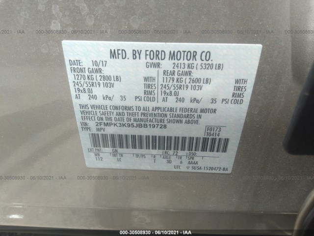 Photo 8 VIN: 2FMPK3K95JBB19728 - FORD EDGE 