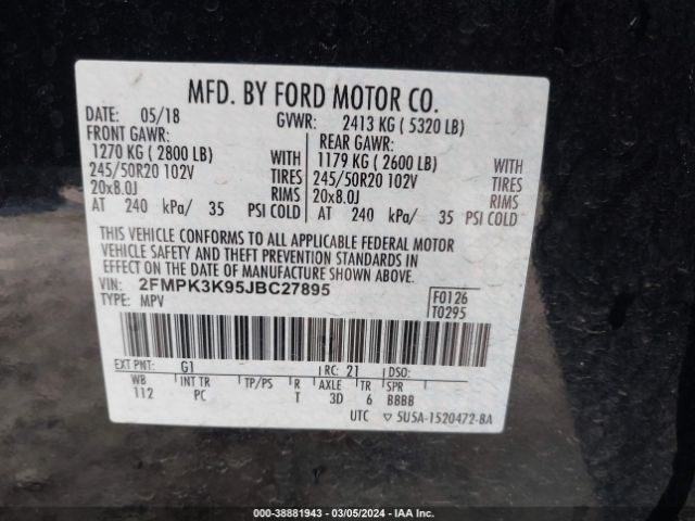 Photo 8 VIN: 2FMPK3K95JBC27895 - FORD EDGE 