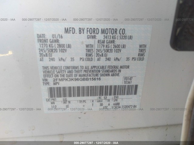 Photo 8 VIN: 2FMPK3K96GBB15616 - FORD EDGE 