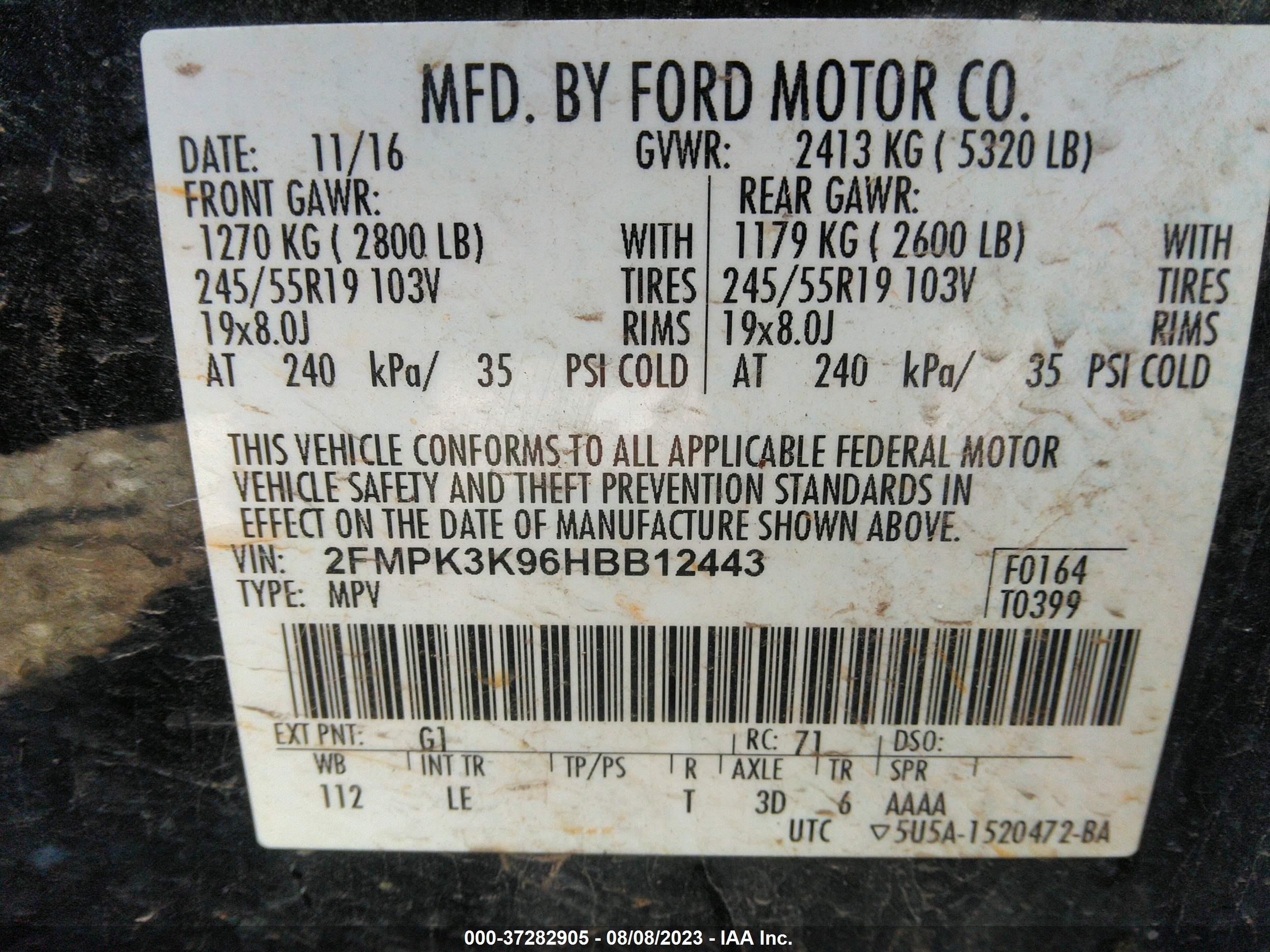 Photo 8 VIN: 2FMPK3K96HBB12443 - FORD EDGE 