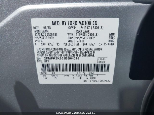 Photo 8 VIN: 2FMPK3K96JBB64015 - FORD EDGE 