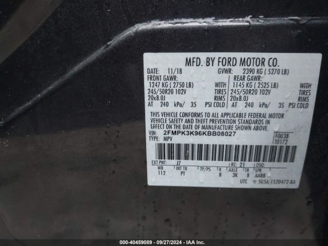 Photo 8 VIN: 2FMPK3K96KBB08027 - FORD EDGE 