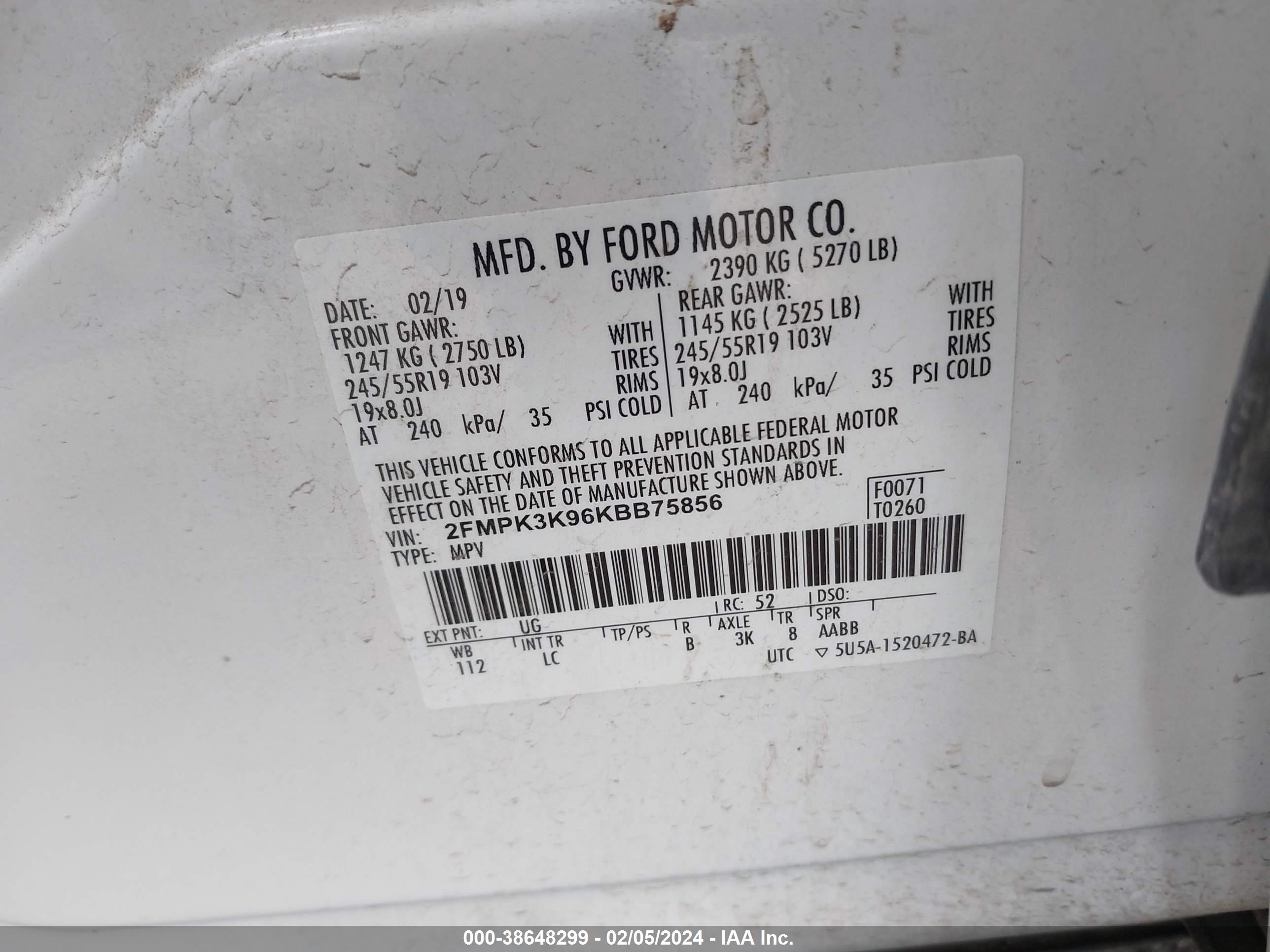 Photo 8 VIN: 2FMPK3K96KBB75856 - FORD EDGE 