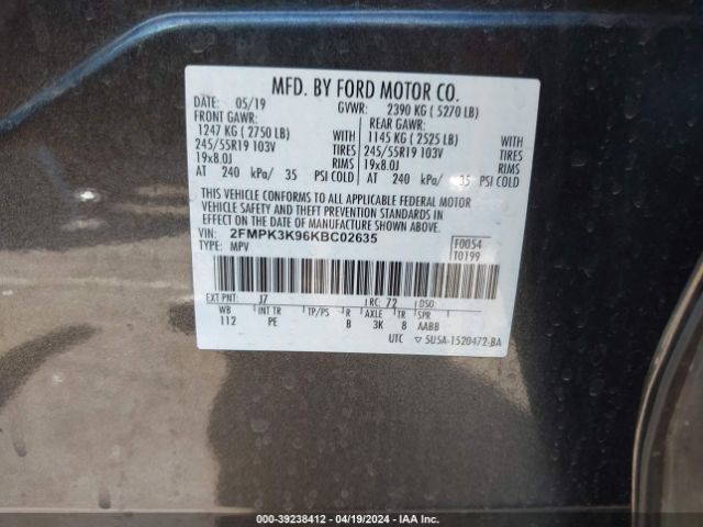 Photo 8 VIN: 2FMPK3K96KBC02635 - FORD EDGE 