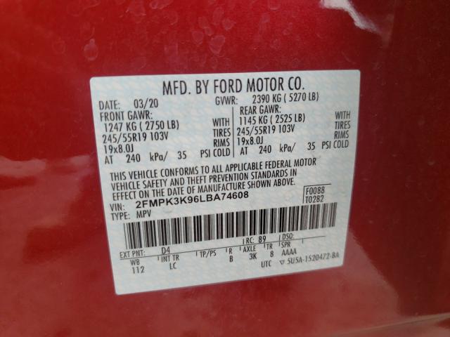 Photo 9 VIN: 2FMPK3K96LBA74608 - FORD EDGE TITAN 