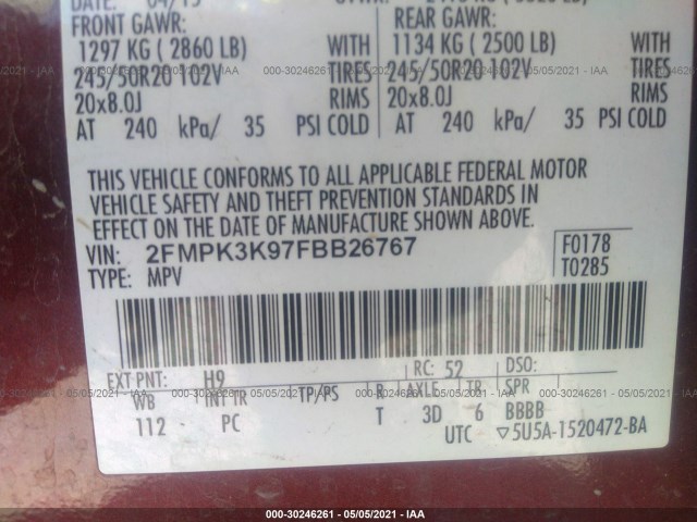 Photo 8 VIN: 2FMPK3K97FBB26767 - FORD EDGE 