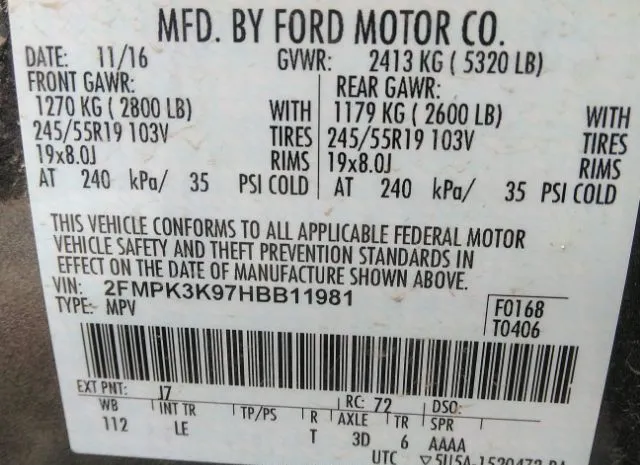 Photo 8 VIN: 2FMPK3K97HBB11981 - FORD EDGE 