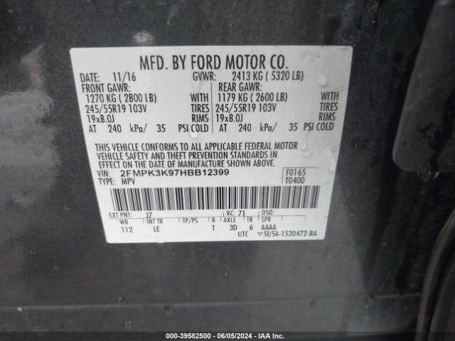 Photo 8 VIN: 2FMPK3K97HBB12399 - FORD EDGE 